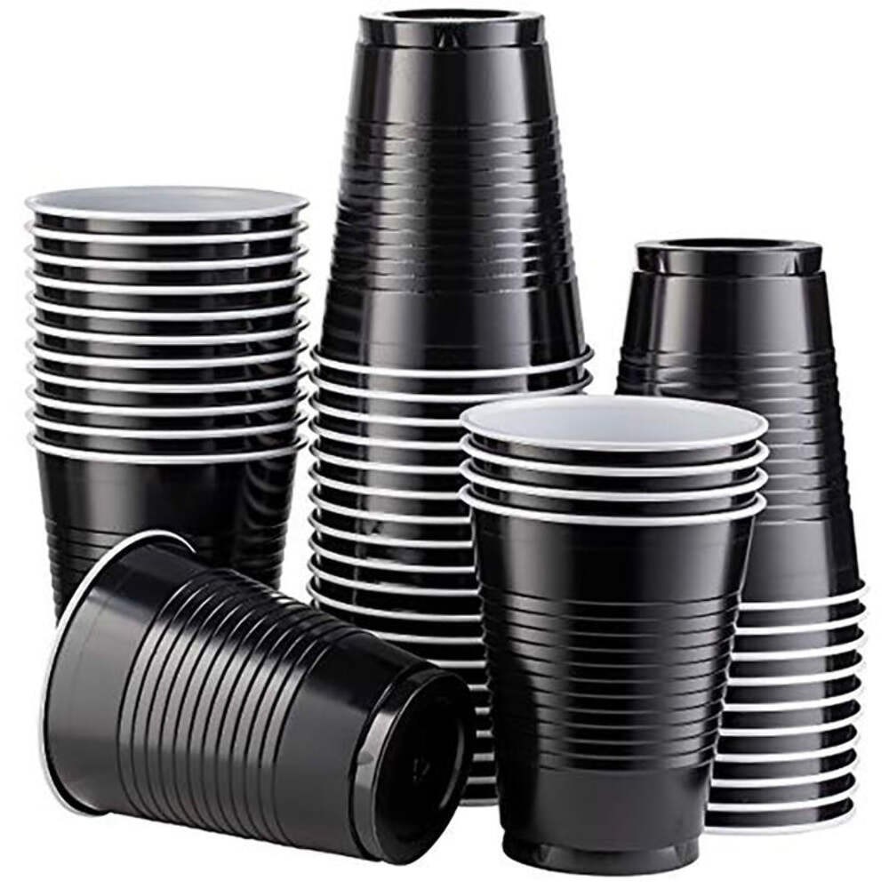 Disposable 9oz Black Plastic Cups: 8 Pack