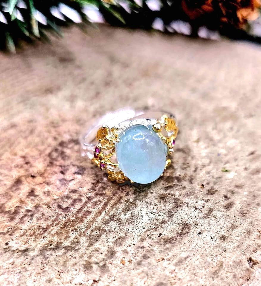 Nature Blue Morganite Stone Adjustable Ring