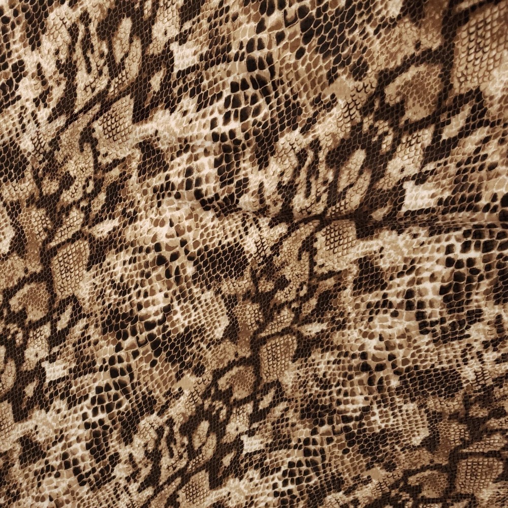 GLOSSY SCALES BROWN TAN SNAKE PYTHON STRETCH SPANDEX FABRIC 58" BY THE YARD