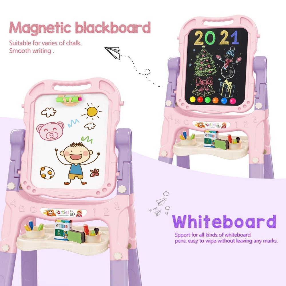 Mojitodon Art Easel for Kids, Adjustable Standing Rotatable Double Sided Easel