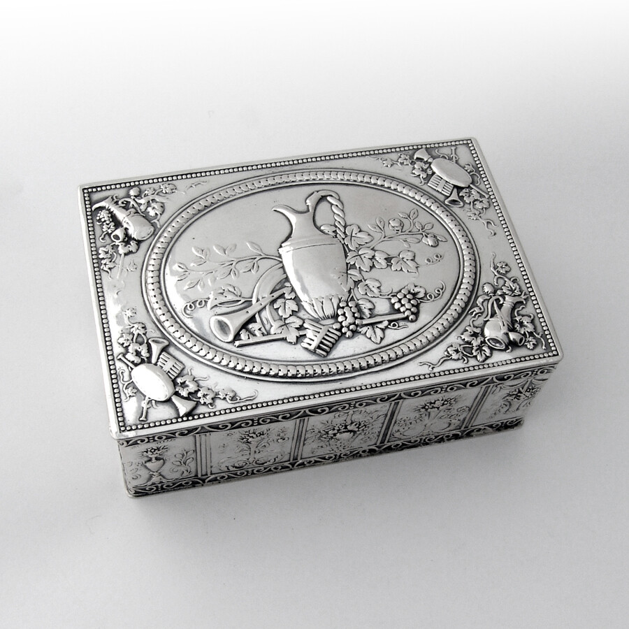 Repousse Floral Small Rectangle Box German 800 Standard Silver