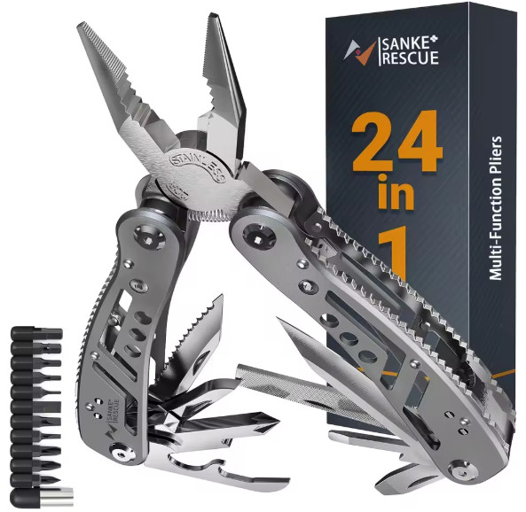 24-In-1 Multitool Pliers Multi Tool with Safety Locking and Pocket Sheath