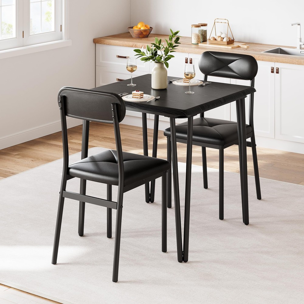 Space-Saving 3-Piece Dining/Kitchen Table Set for 2 W/2 Upholstered Chairs,Home