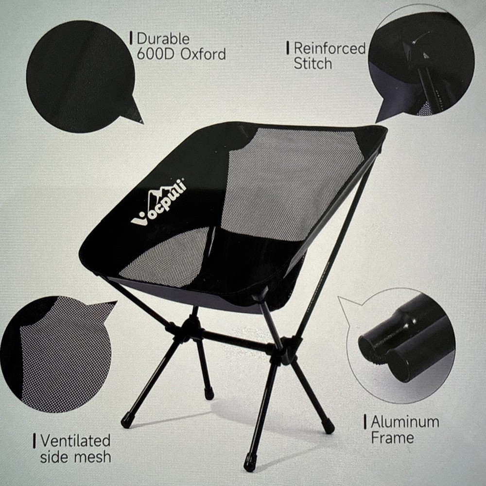 Camping Chair, Lightweight Folding Backpacking Chairs - Single Pack Black