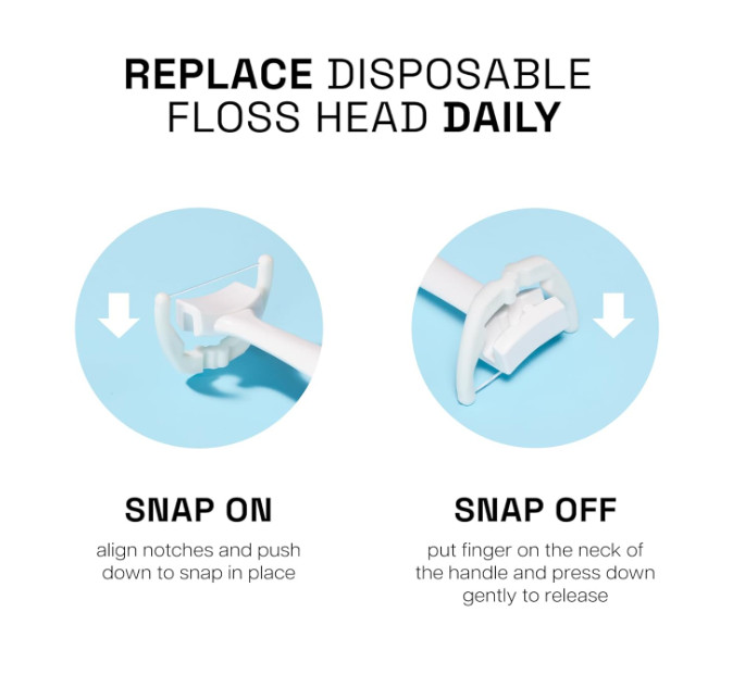 Flosser Starter Kit – 1 Handle + 8 Refills, Unflavored, Reaches Back Teeth