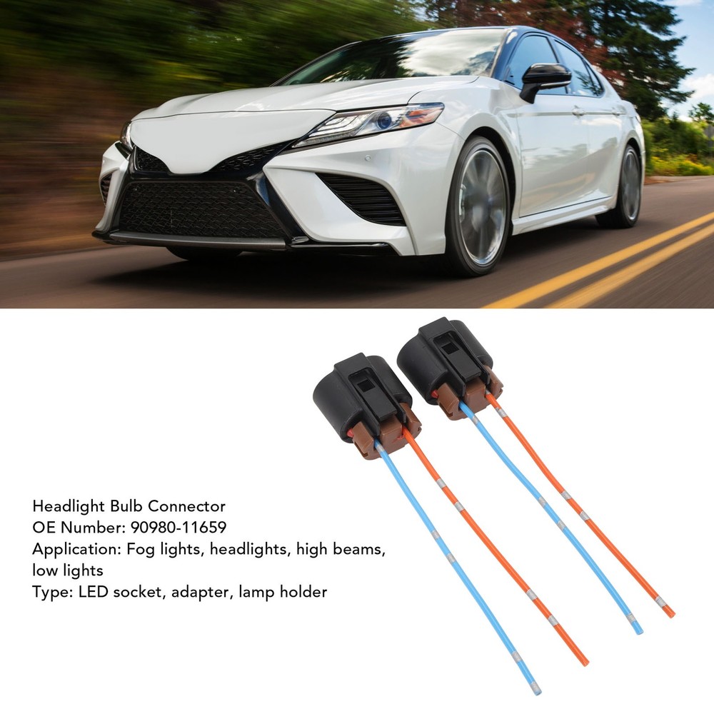 2PCS Headlight Bulb Socket Wiring Connector Adapter Plug 90980 11659 Stable Con･