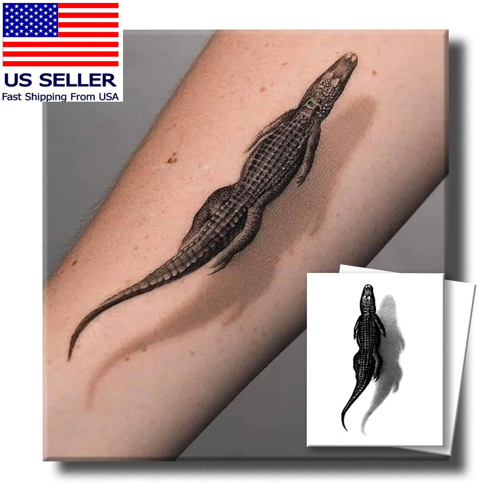 Semi Permanent Tattoos, 2 Sheets Realistic Gator Temporary Tattoo, Develops Full