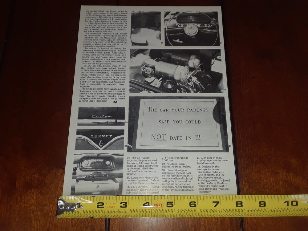 1956 HUDSON HORNET SIX ORIGINAL 1987 ARTICLE