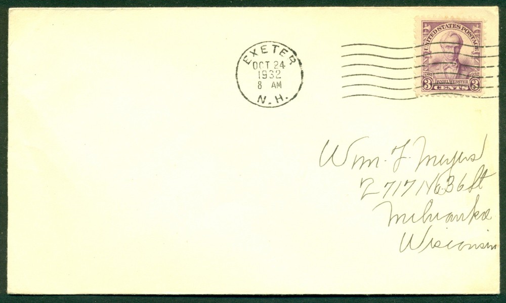SCOTT # 725 FDC, NO CACHET, SCRIPT ADDRESS, EXETER, NH, GREAT PRICE!