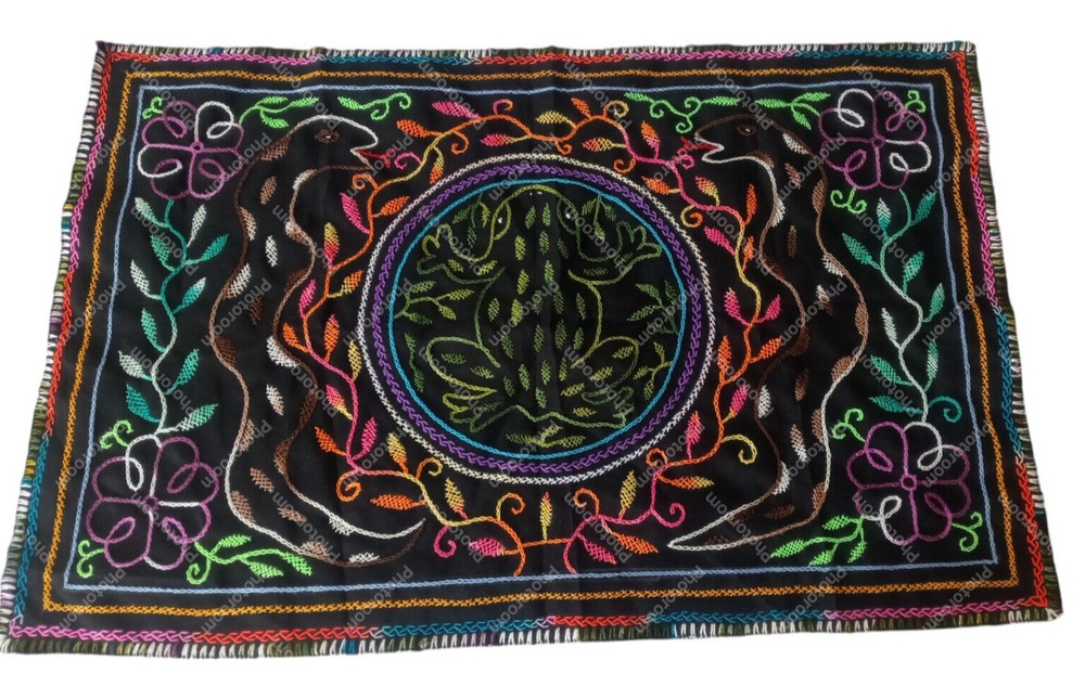 Shipibo Blanket Hand Embroidered Snake Toad Amazon Jungle