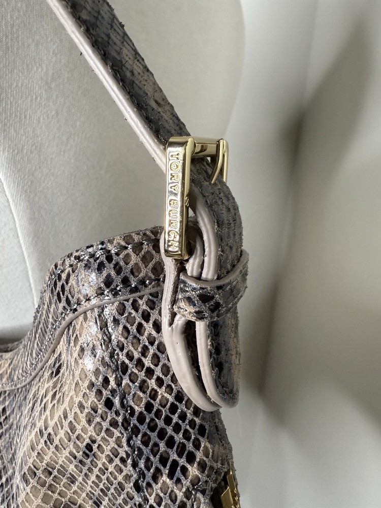 NWT $550+ Tory Burch CATALINA Natural Python Logo HOBO Bag Expandable