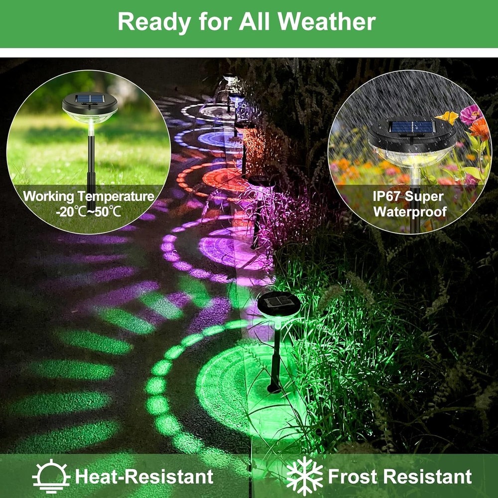 2/8 Pack Solar Pathway Lights, Multicolor & Warm White LED, IP67 Waterproof