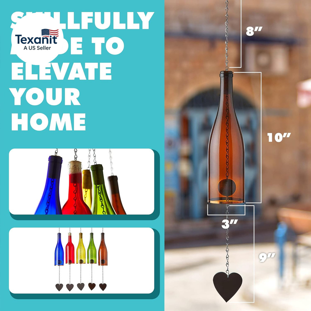 Wine Bottle Wind Chime - Wind Chimes for outside & inside Decor, Handcrafted Win