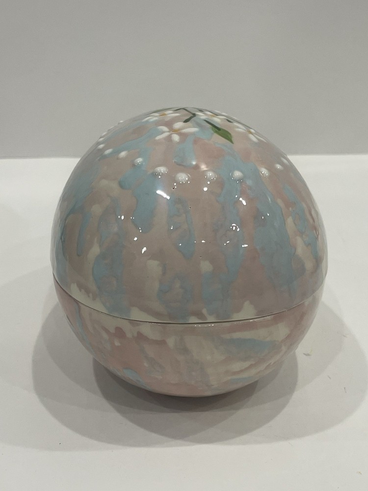 Vtg Ceramic Egg Flowers Trinket Candy Dish Hand Painted Kitsch Easter Decor