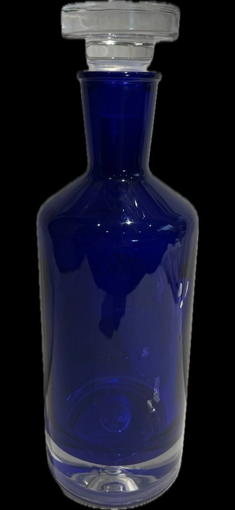 Cobalt Blue Glass Decanter Control Bubble On Bottom w/Stopper 11” Impressive