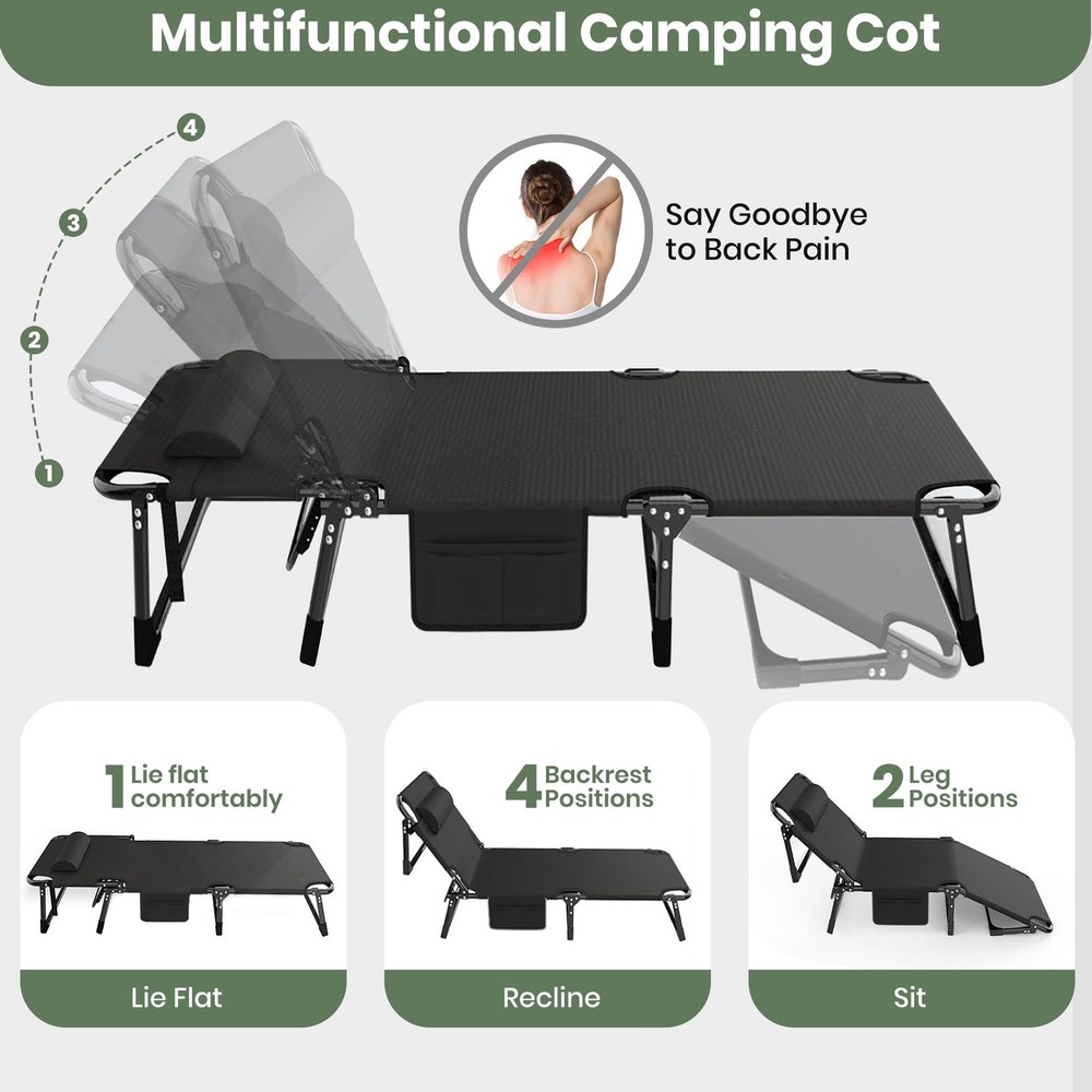 Portable Folding Camping Cot with Mattress, 29" Wide Multi-Position Folding Chai