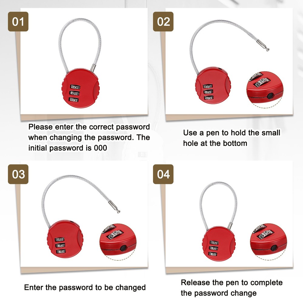 1-Pack Combination Padlock, 3 Digit Heart Shaped Cable Luggage Lock [Red]