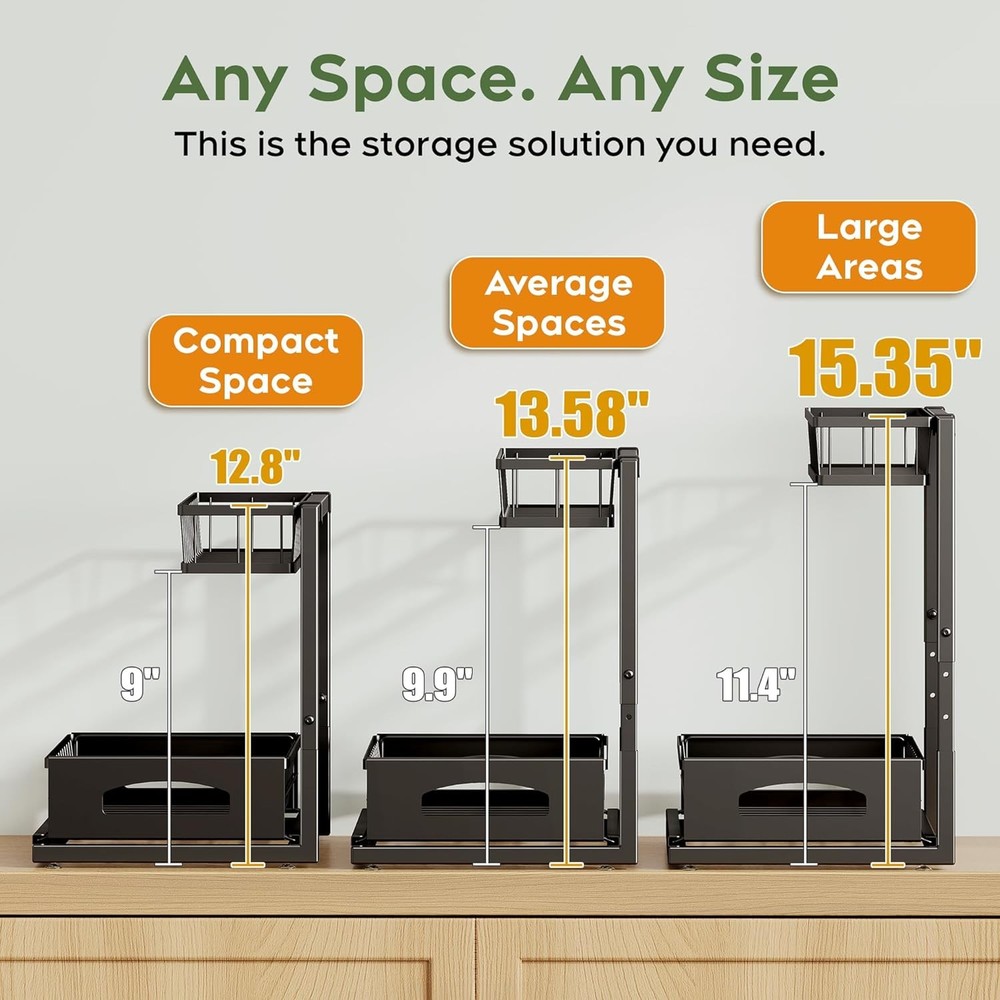 Under Sink Organizer 2 Pack Cabinet Organizer Kitchen Height Adjustable Pull Out