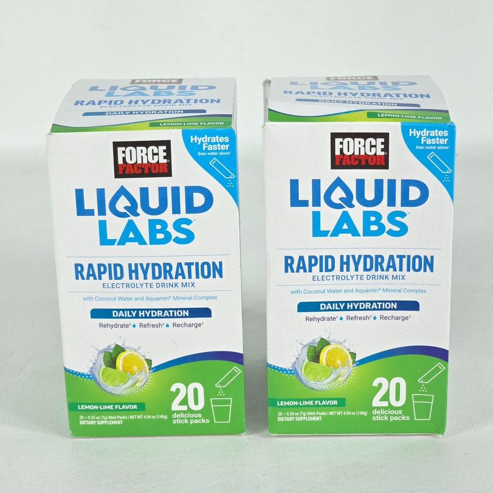 2X Force Factor Liquid Labs Rapid Hydration Drink Powder 40 Packets 08/26 SEALED