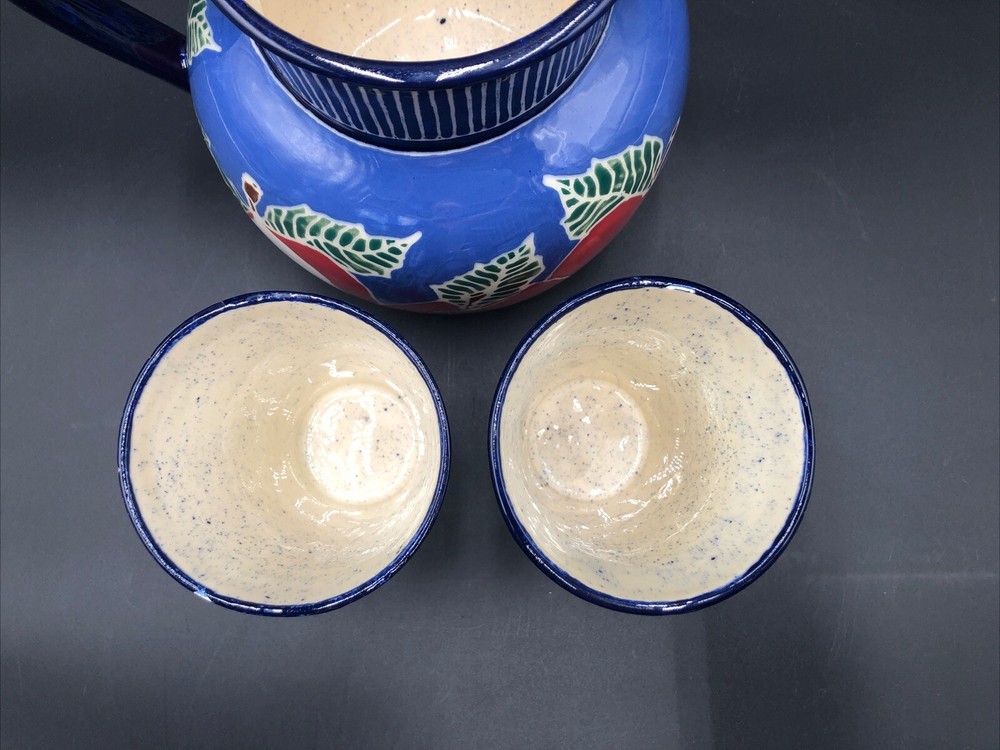 Handmade Signed Studio Art Pottery Ceramic Pitcher W/Cups