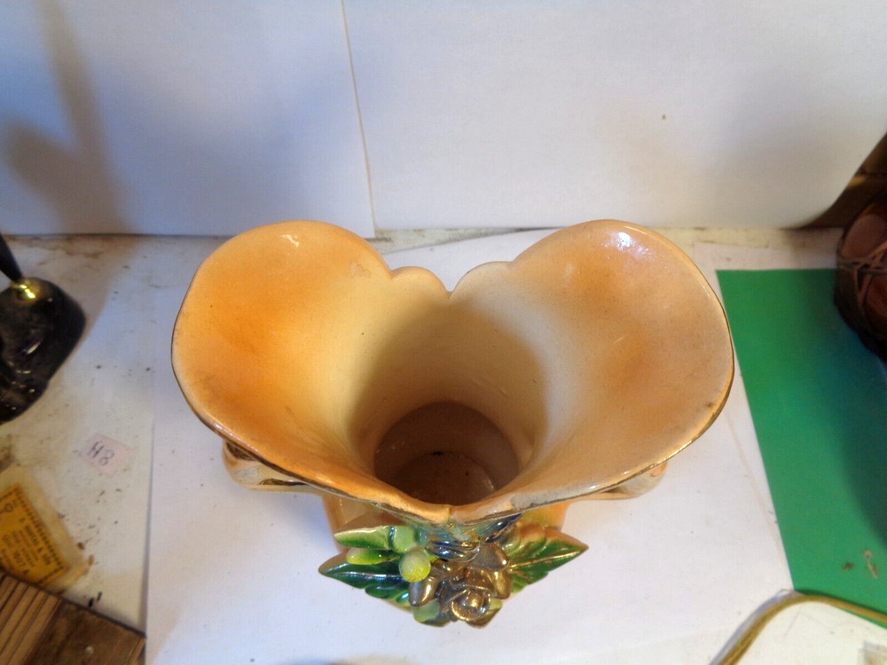 Floral Pattern double Handle 7 3/4: Ceramic Vase, 1982, Mexico (Used)