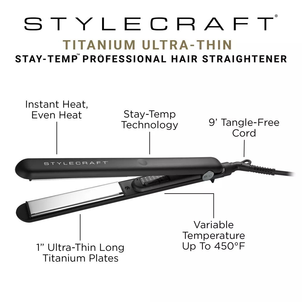 StyleCraft STAY-TEMP 1" Flat Iron #SC717B