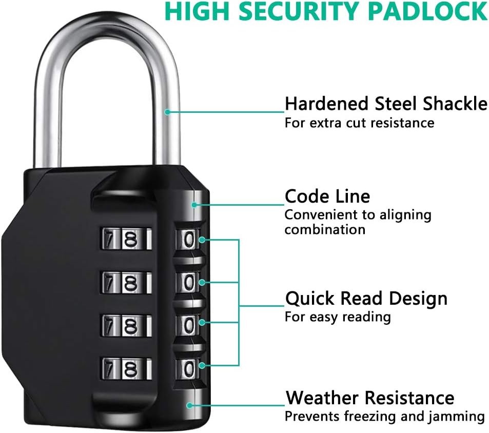 Combination Lock Resettable 4 Digit Padlock with 3.15 Inch, Black