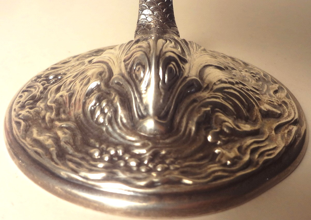 📌e1900's DURGIN STERLING SILVER - (191 GRAMS) - DOLPHIN 6" SHELL COMPOTE - #107