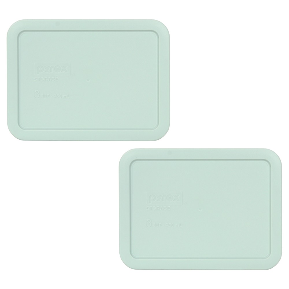 Pyrex 7210-PC Muddy Aqua Rectangle 3 Cup Plastic Storage Lid 2PK for Glass Dish