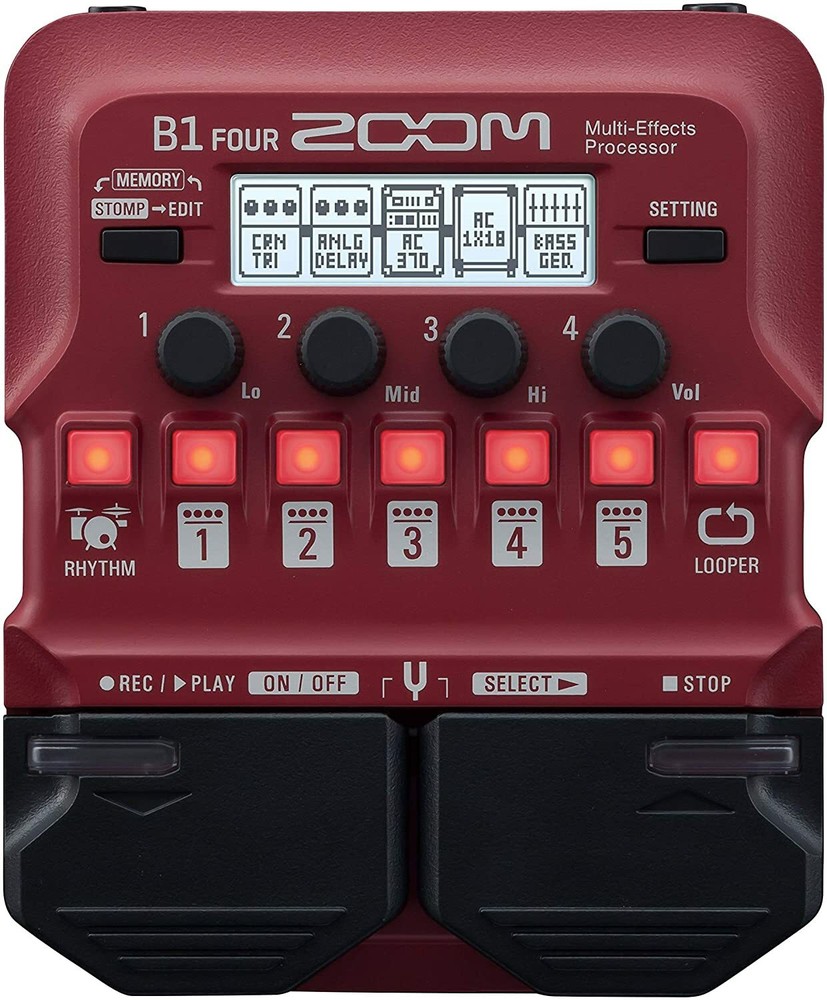 Zoom B1 Four Bass Multi-Effects Pedal Processor Red 9 Amp Models 60 Effects