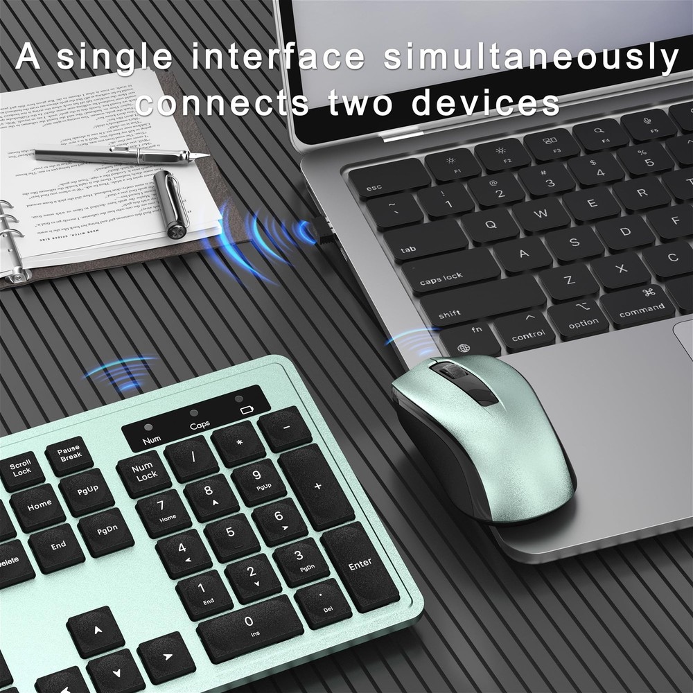 Wireless Keyboard And Mouse Combo Full-Size 104-Key Numeric Keypad Green Set