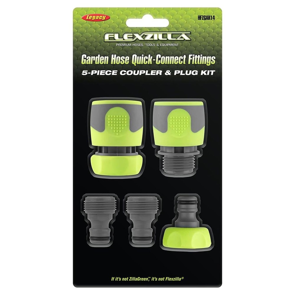 Flexzilla Garden Hose Quick-Connect Fittings, 5-Piece Coupler & Plug Kit