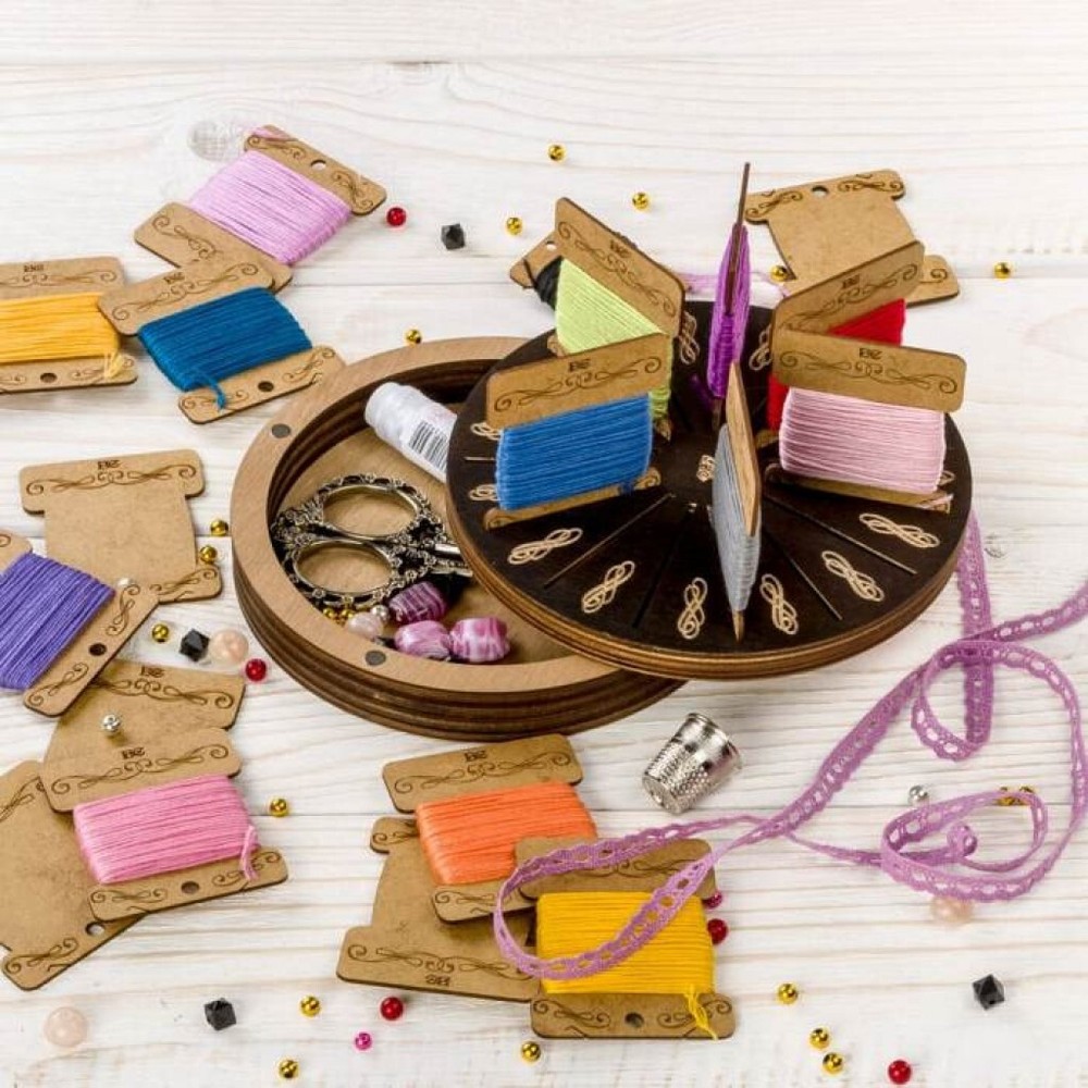 Plywood Needlework Box + 17 spools Needlework Organizer Thread/Floss organizer