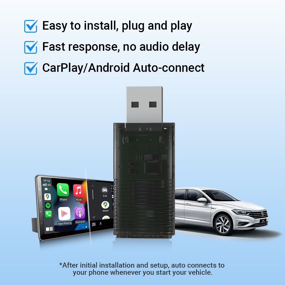 Wireless CarPlay Adapter for Apple iPhone & Android Auto USB Adapter Plug & Play