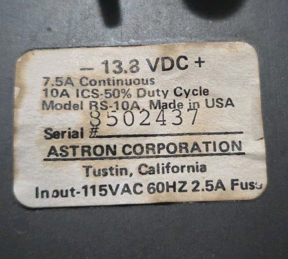 Astron Rs-10A Regulated Power Supply