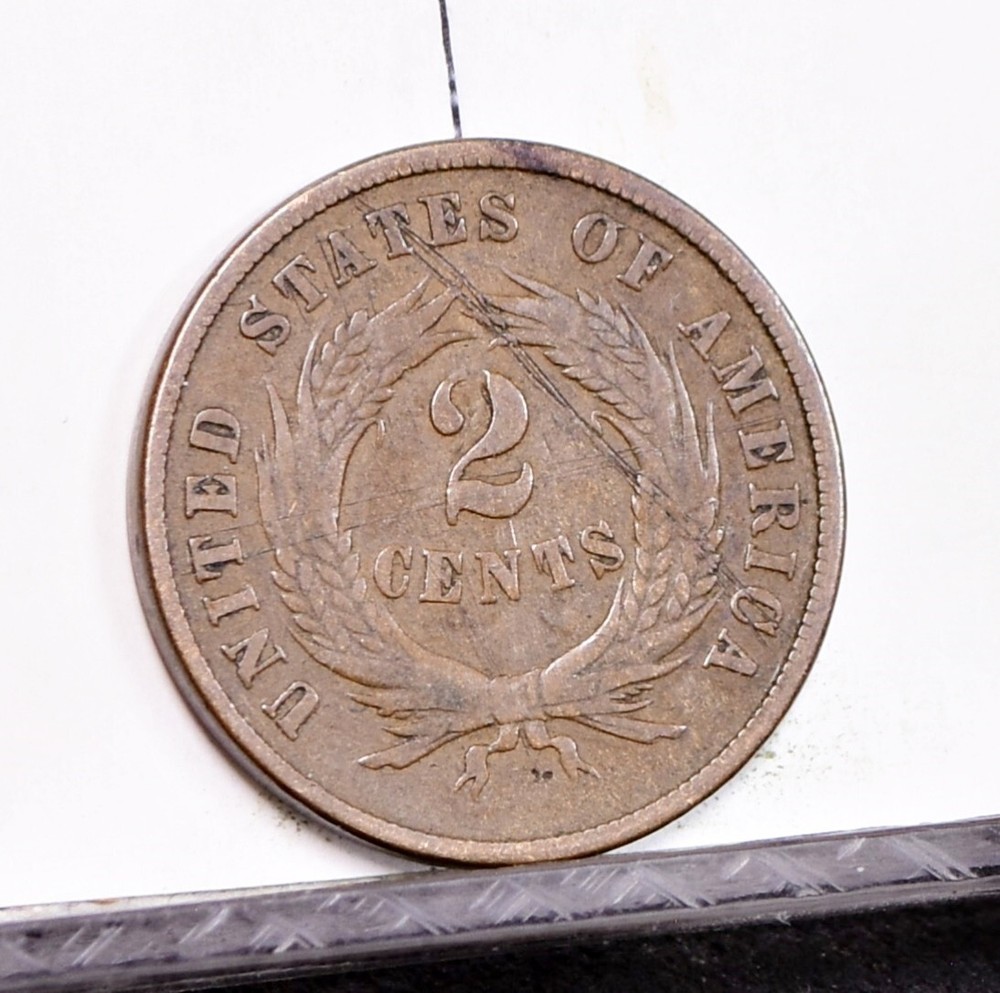 1869 Two Cent Piece - Fine Details, Reverse Graffiti (#57187-L)