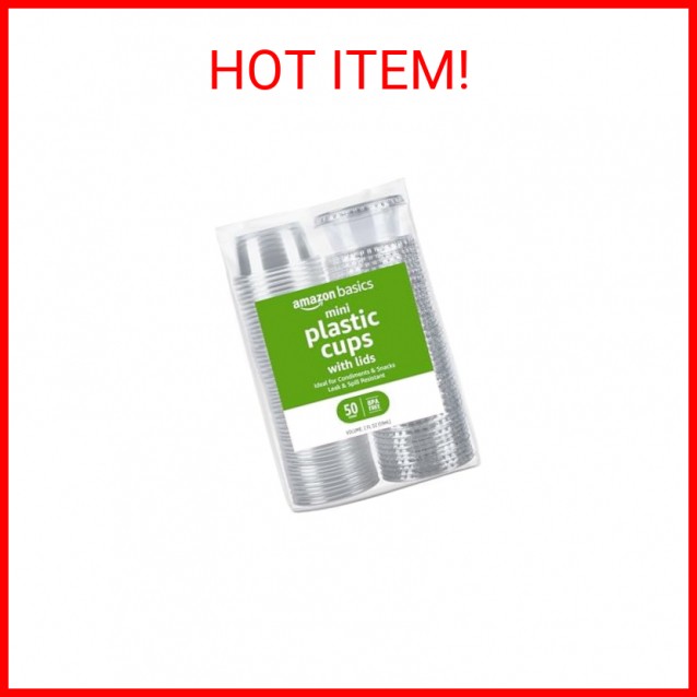 Amazon Basics Disposable Plastic To-Go Cups and Lids, Mini, 2oz, 50 Count