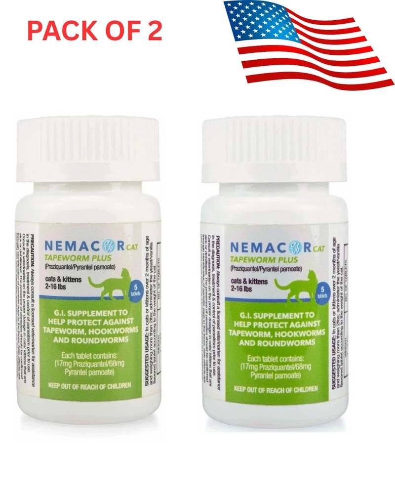 2 PACK! Nemacor Cat Tapeworm Plus, Vanilla/Yeast Size: 5 Count