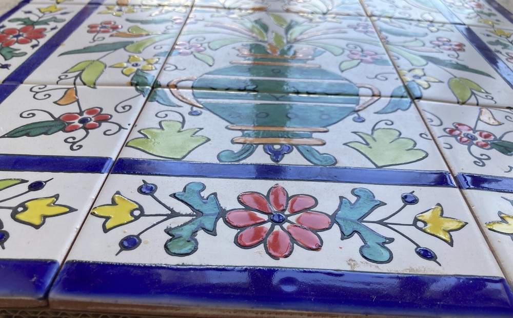 18" x 24" Ceramic Tile Mural Backsplash Art Wall Panel Hand Painted Vase Flowers
