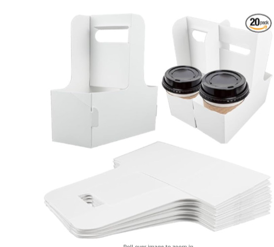 Cunguv 20 Count White Drink Kraft Paperboard Carrier With Handle for 2-Cup