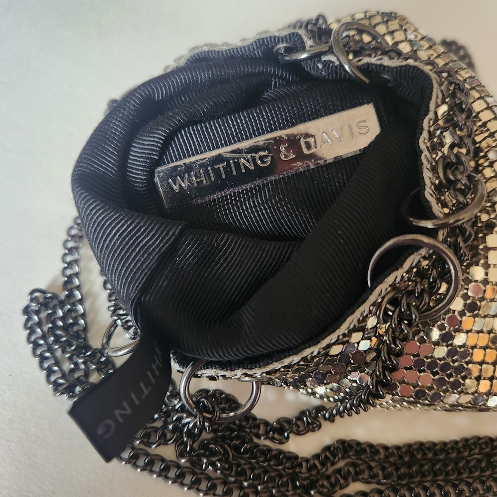 Authentic Whiting & Davis Silver Metal Mesh Drawstring Small Evening Handbag