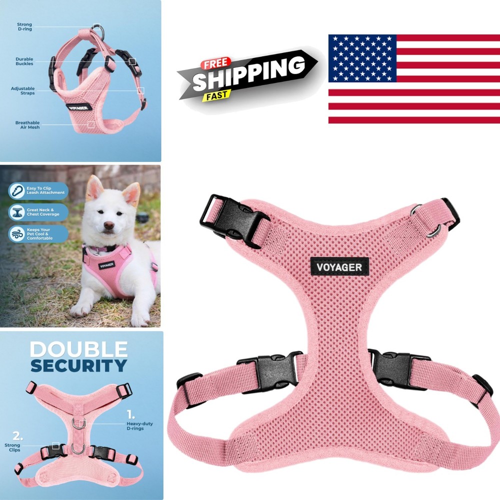 All Weather Mesh Pet Harness Medium Pink Lightweight Adjustable for Active Pets