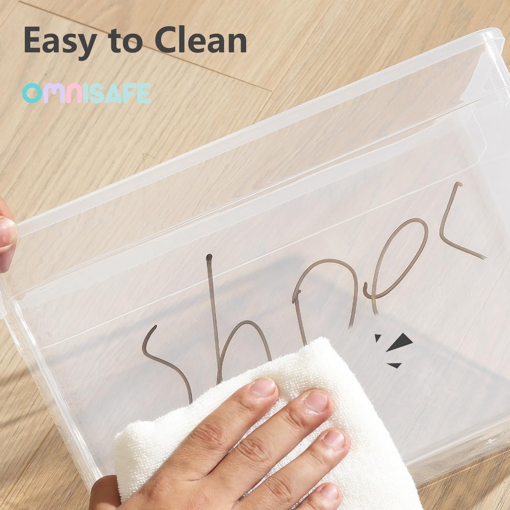 6 Quart Stackable Plastic Storage Shoebox, BPA-Free Nestable Container with L...