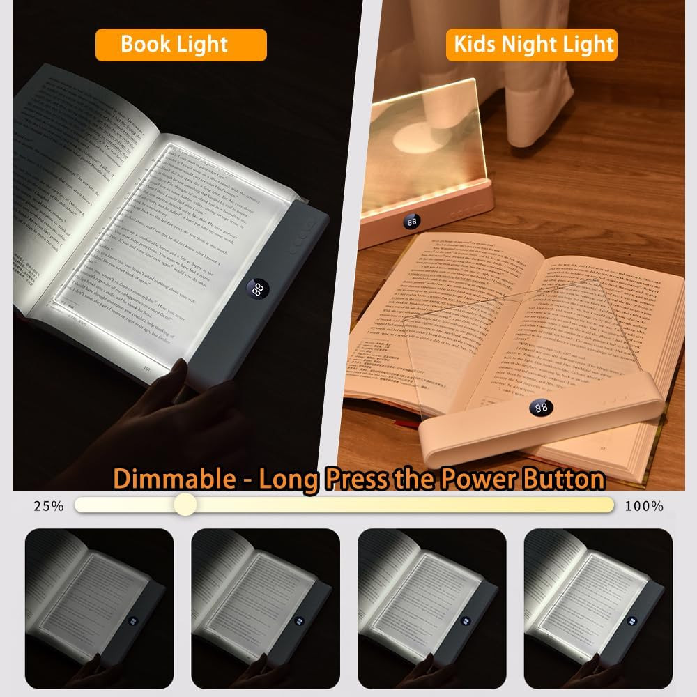 Rechargeable LED Book Light with Dimmable Colors and Timer for Readers