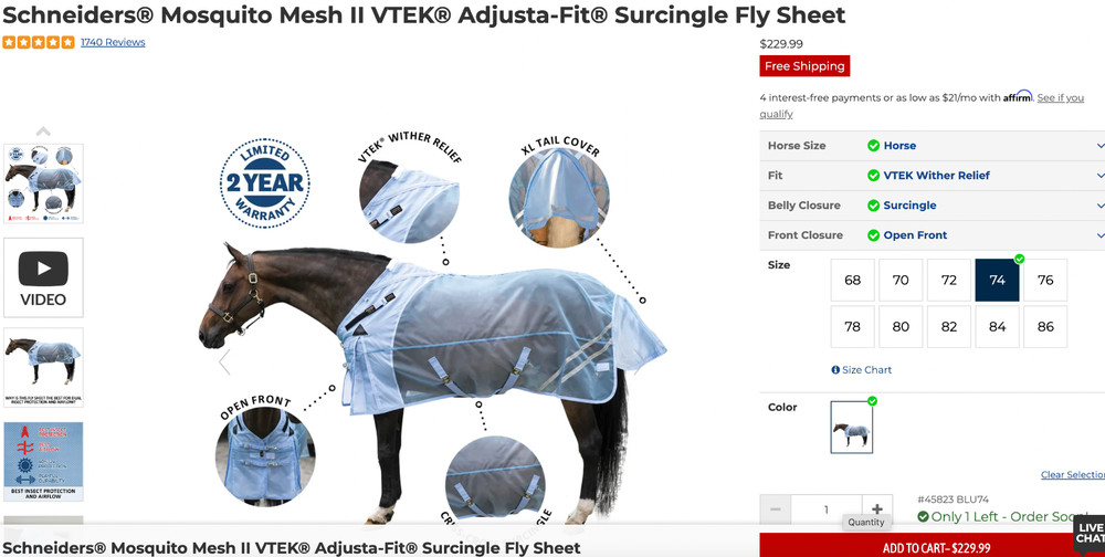 Schneiders Fly Sheet - 74" - Blue