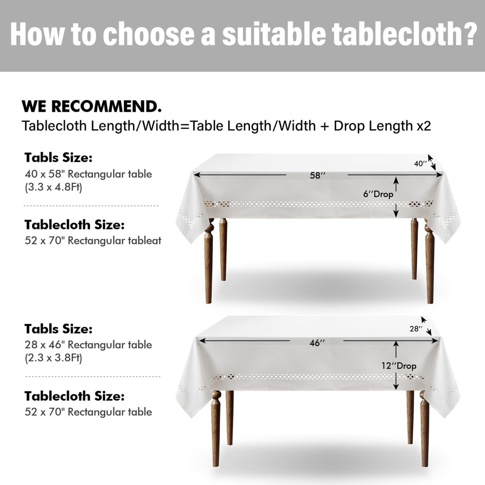 MIULEE Beige Rectangle Linen Polyester Tablecloth with Decorative Cutouts Spr...