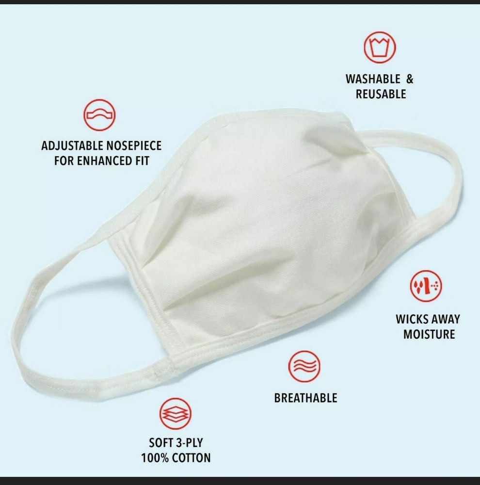 White Cloth Face Masks Hanes-5pk