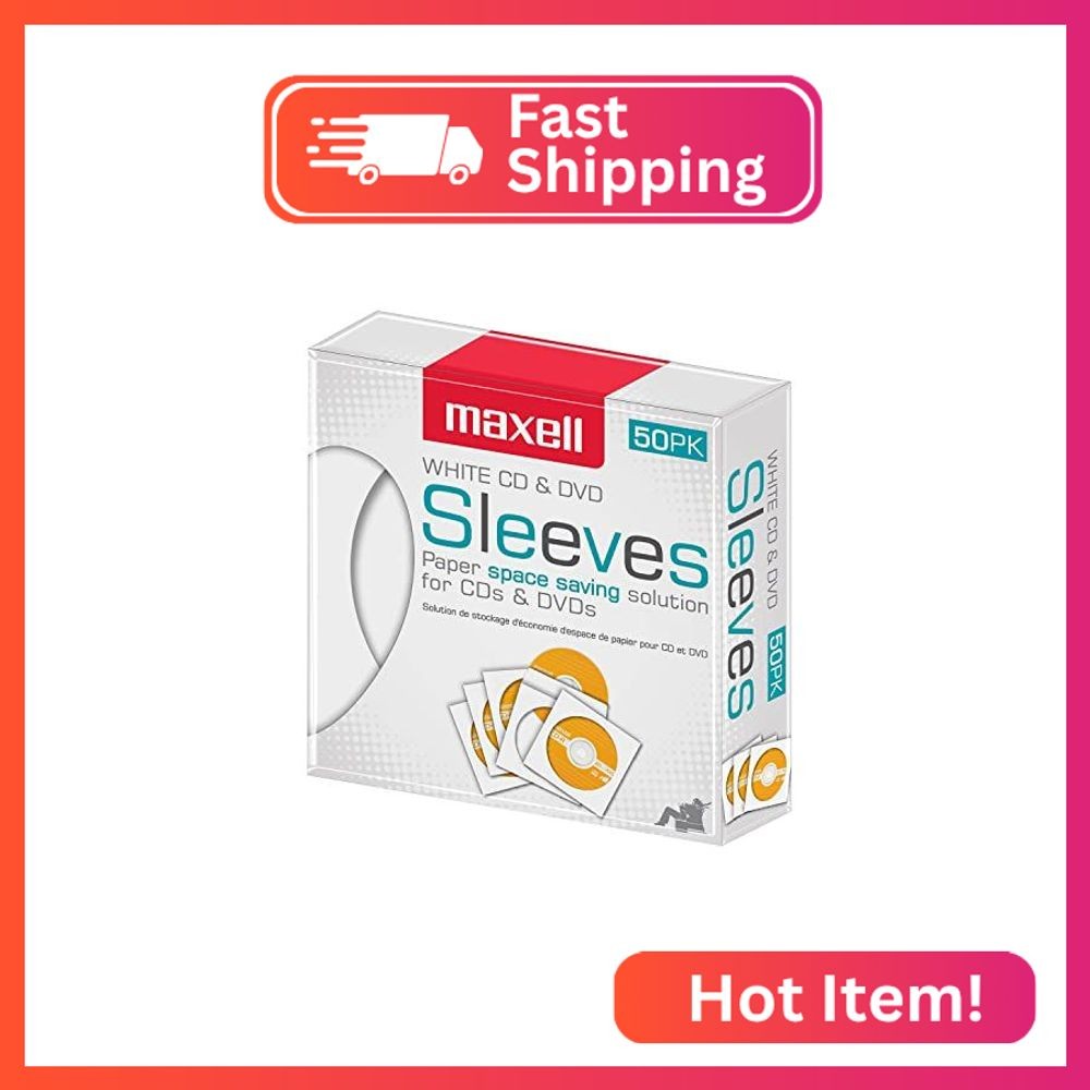 Maxell 190135 Protective Thin Clear Plastic Easy Storage CD & DVD Sleeves White