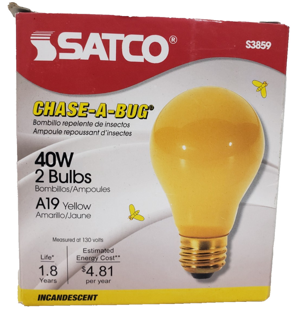 Satco S3859 40 Watt A19 Incandesent Yellow Bug Light Bulb