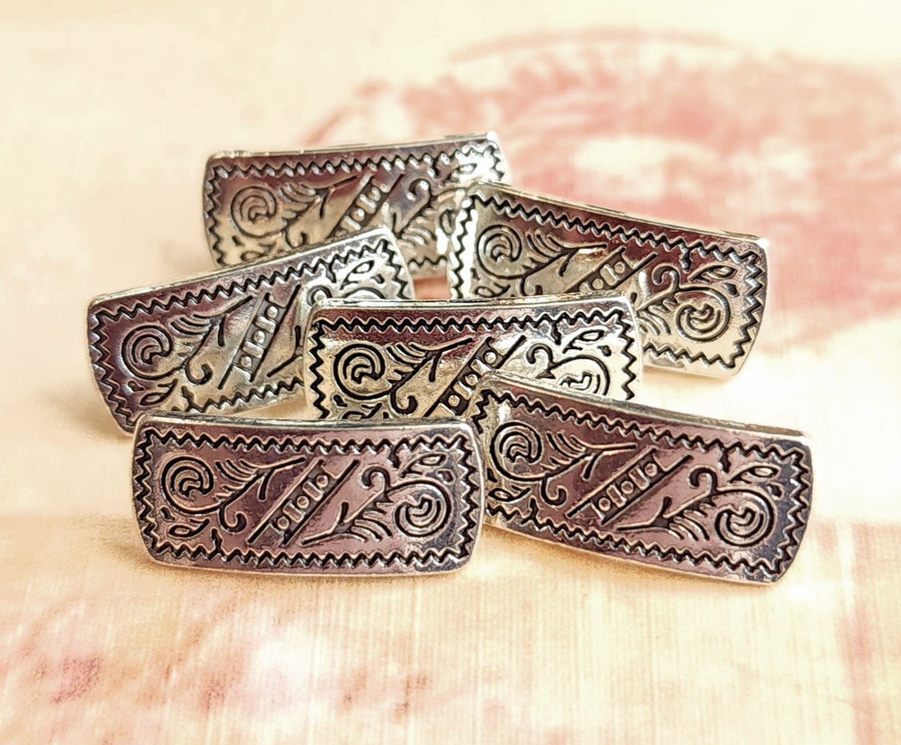 6 Southwest Concho Look Rectangular Silver Metal Buttons ~ almost 3/4" by 5/16"